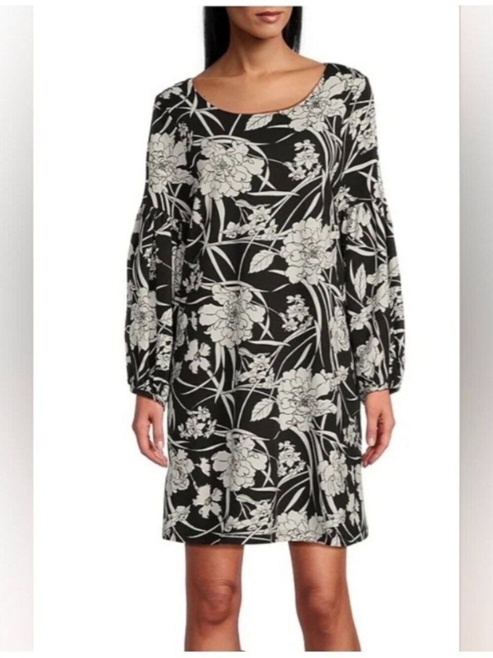 Bryn Walker Floral Lantern Dress Size Large Black Balloon Sleeves Casual